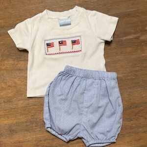 Petit Bebe White and Blue Baby Outfit with Flag Design